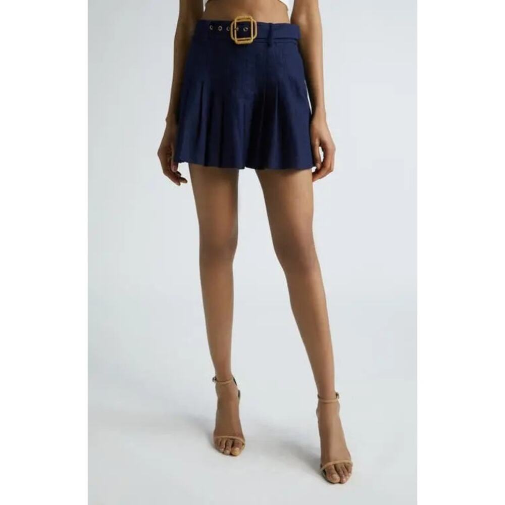 RAMY BROOK Landry Belted Pleated Navy Mini Skirt Sz 8